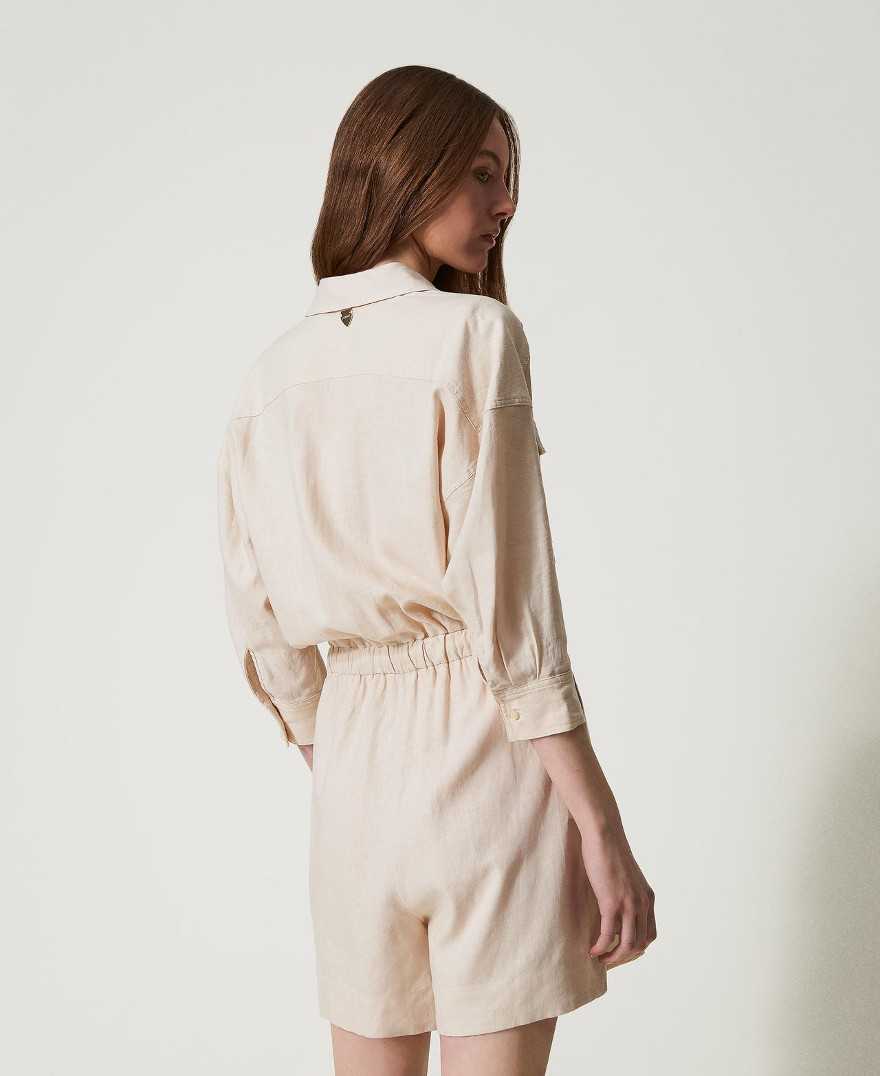 Linen-blend short jumpsuit Almond Beige Woman 251LM2QAA_12363_03