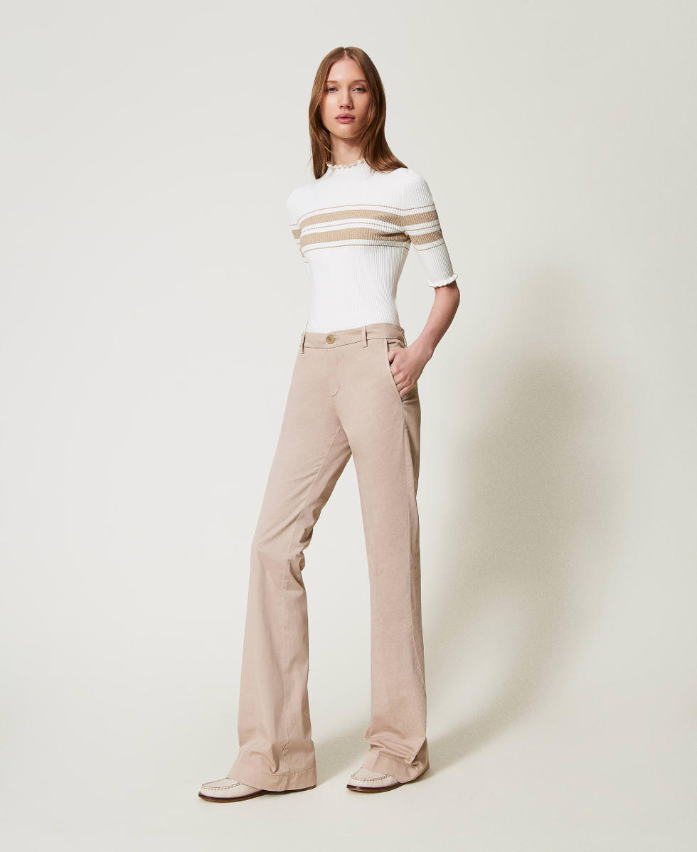 Flared twill trousers Rope Beige Woman 251TP2685_12145_01