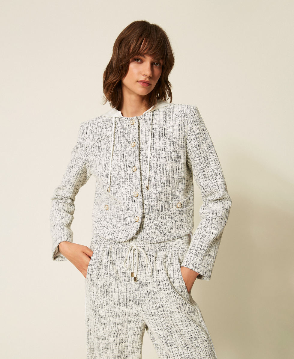 Chaqueta de felpa trenzada Tweed Off White / Negro Mujer 262LI2HCC_13877_04