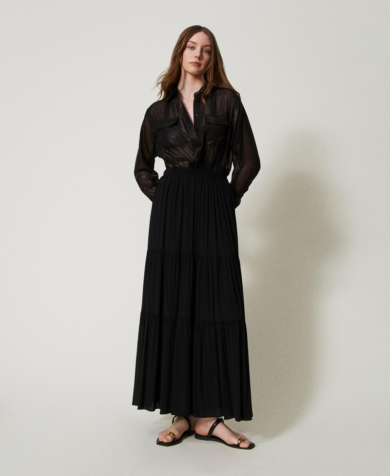 Gonna lunga a balze Nero Donna 251LB2EEE_00006_02