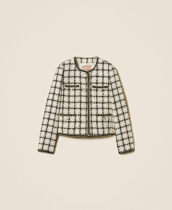 Boucl&eacute; jacket with check pattern
