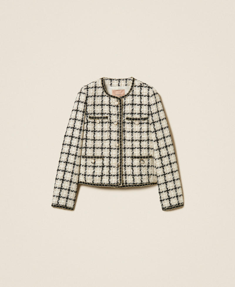 Boucl&eacute; jacket with check pattern Grey/Black/Gold Check Boucl&egrave; Woman 262TP2752_13859_S0