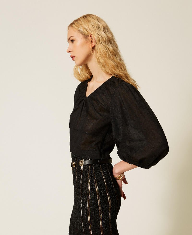 Blusa in tulle floreale Nero Donna 261TT2401_00006_02