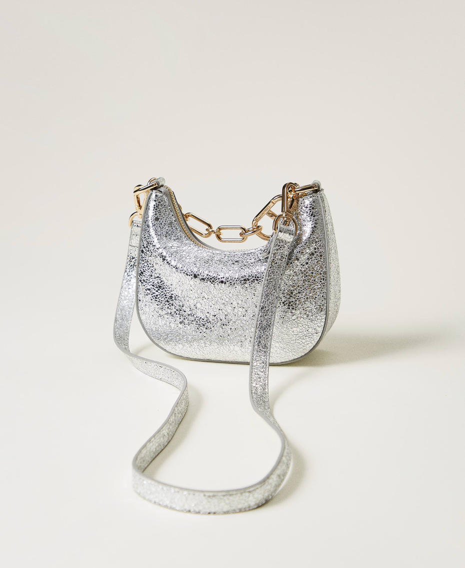 &lsquo;Mini Croissant&rsquo; laminated bag Silver Woman 251TB7340_00995_03