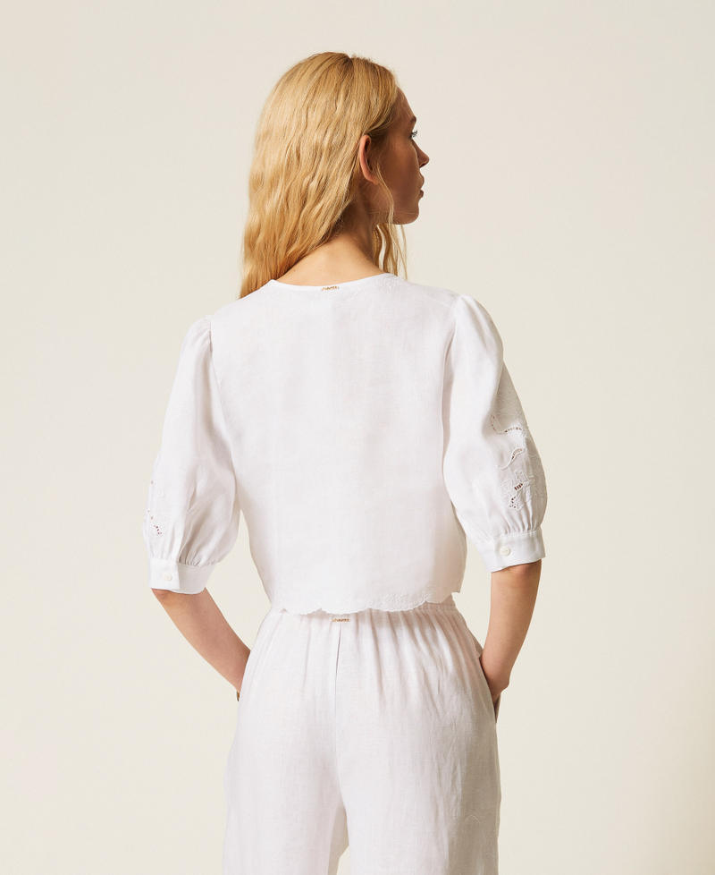 Camicia in lino e sangallo Bianco Donna 261TT2120_00001_03