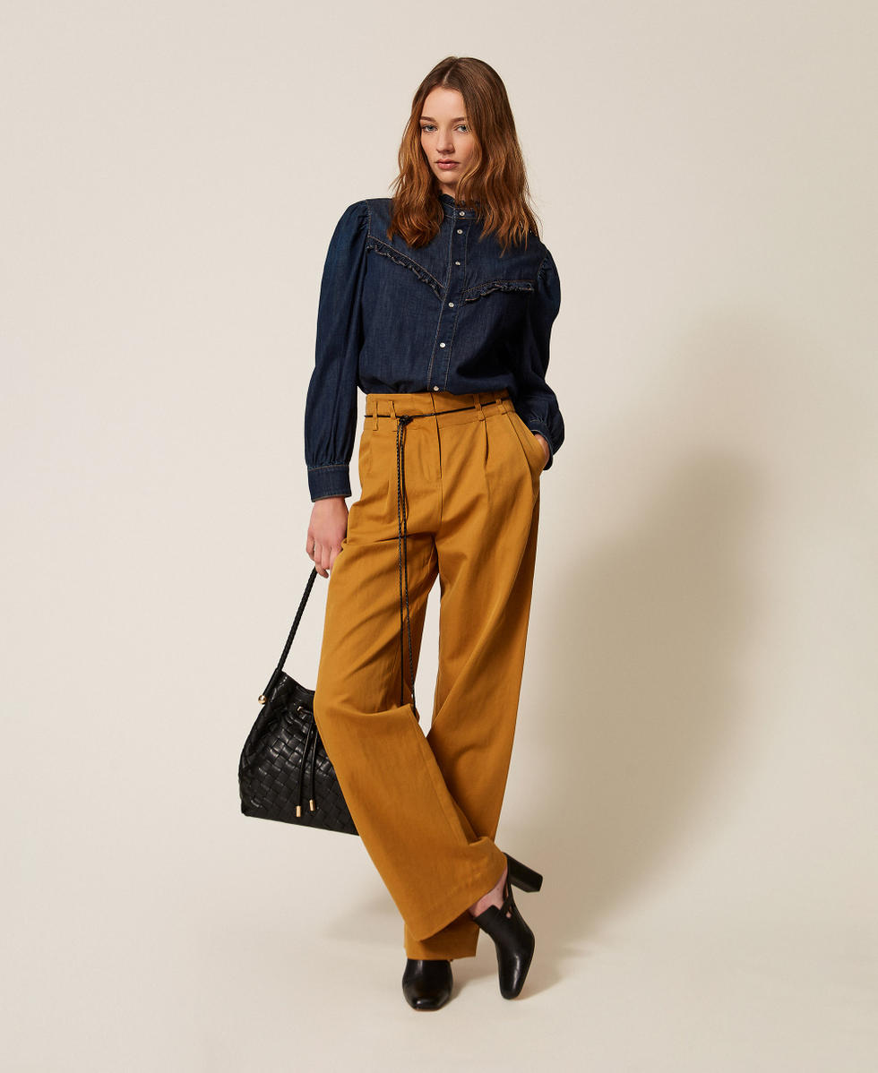 Denim shirt with ruffles Woman, Black | TWINSET Milano