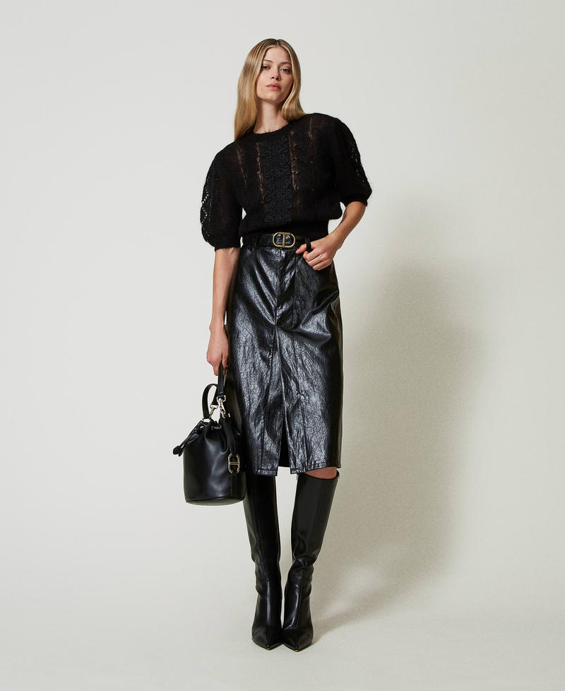Mohair and wool jumper with lace Black Woman 242TP3423_00006_T0