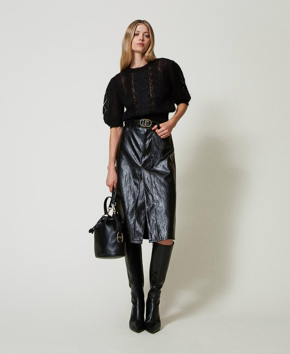 Mohair and wool jumper with lace Black Woman 242TP3423_00006_T0