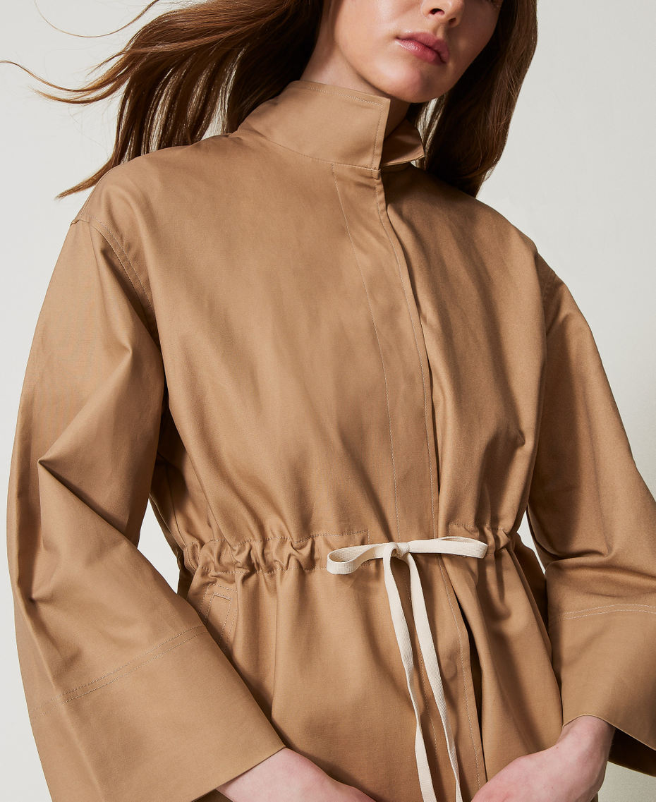 Caban jacket with hood and drawstring Rope Beige Woman 251TE2180_12145_05
