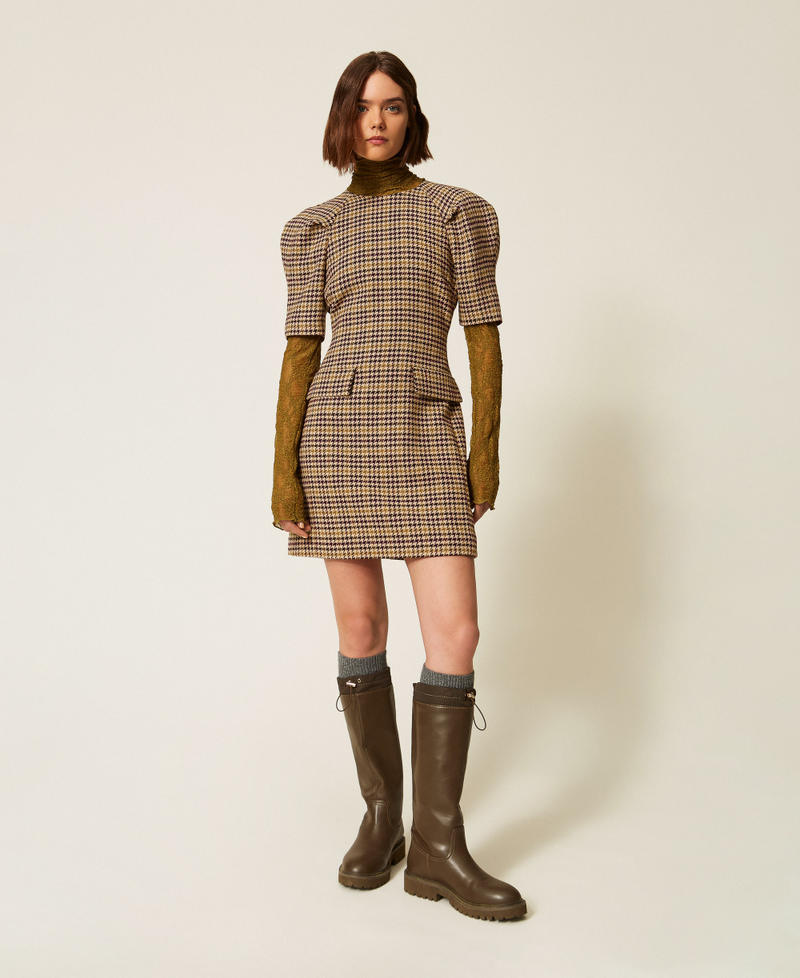 Short houndstooth jacquard dress Multicolour Houndstooth Woman 262LI2BDD_13755_T0