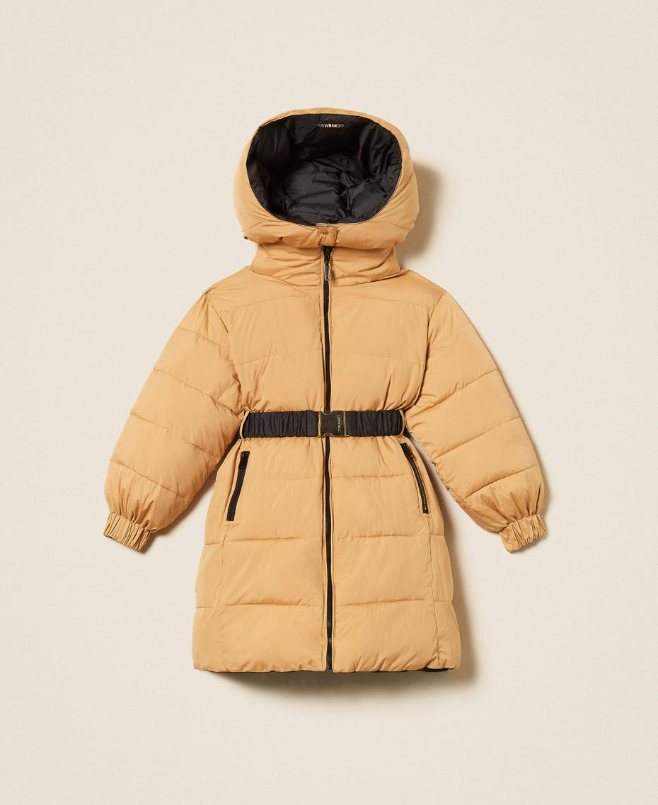 Reversible puffer jacket with belt Two-tone Black/"Iced Coffee" Brown Girl 262GJ2070_10847_S0