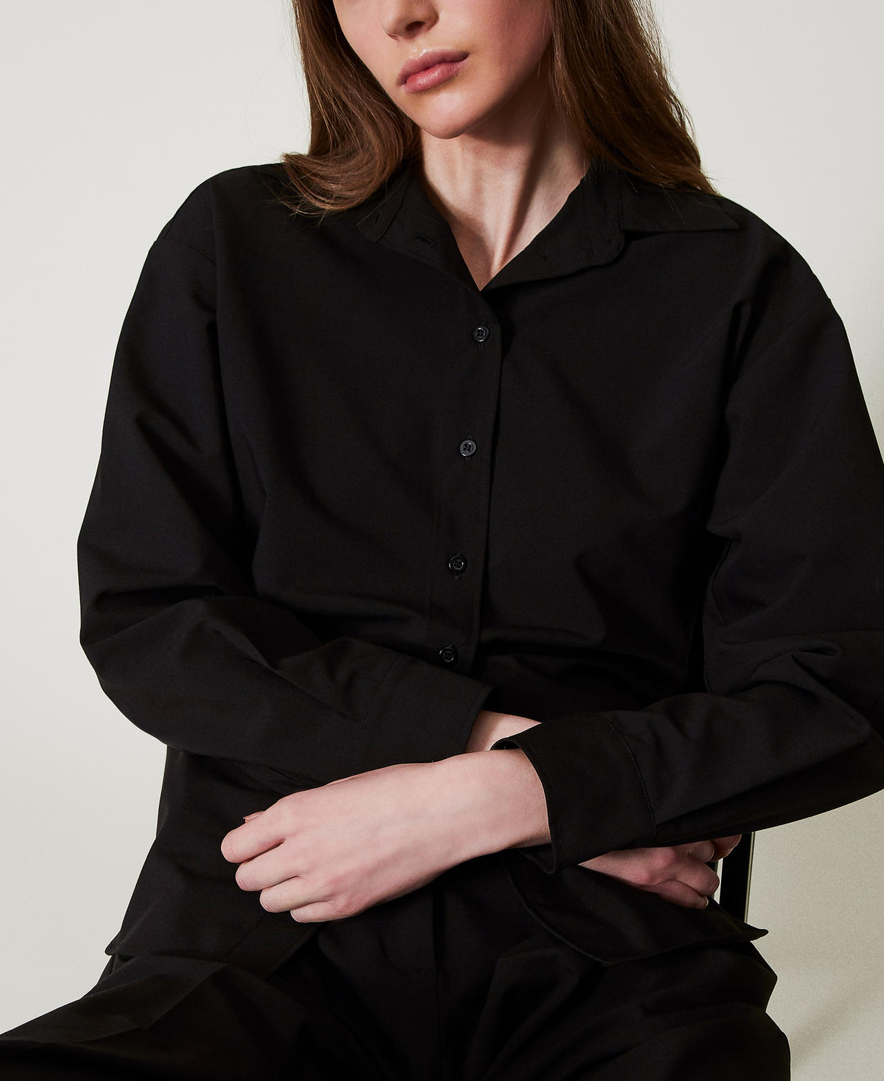 Technical fabric oversized shirt Black Woman 251TQ2030_00006_04