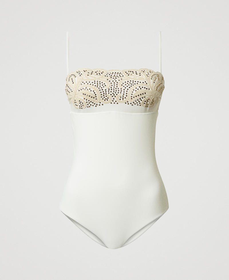 One-piece swimsuit with embroidery and rhinestones Mother Of Pearl Woman 251LBMY00_00059_0S