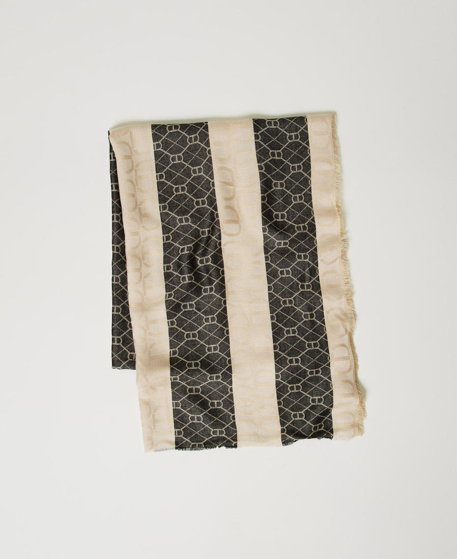 Jacquard stole with Oval T all over Two-tone Black/Delicate Beige Woman 251TA4210_12213_01