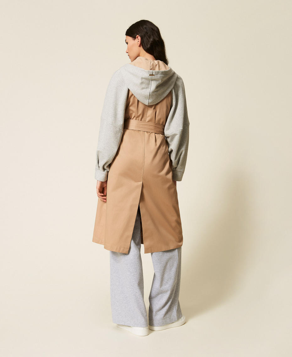 Gabardine and plush fabric trench coat Two-tone Incense/Light Grey Melange Woman 261LL2JBB_13300_03