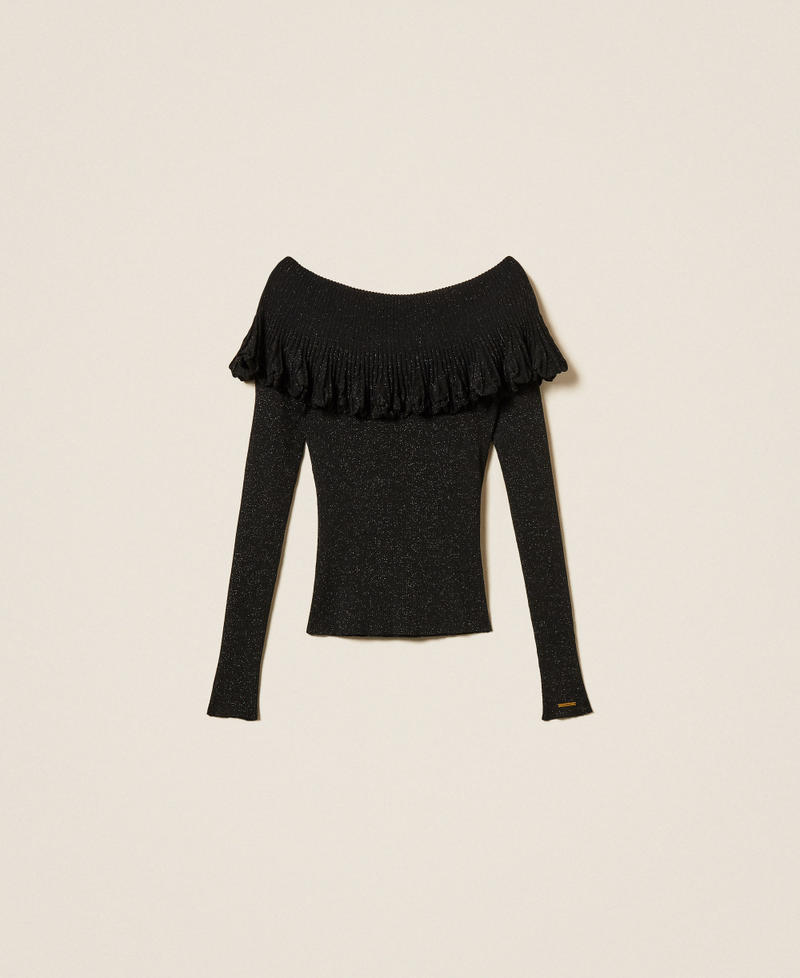 Off-shoulder jumper with ruffles Black Lurex Woman 252LL3LEE_12957_S0
