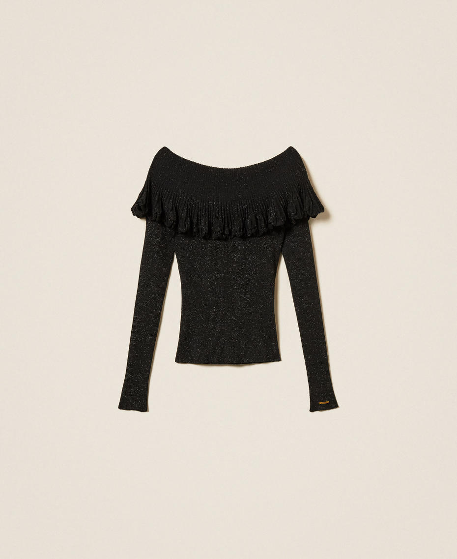 Off-shoulder jumper with ruffles Black Lurex Woman 252LL3LEE_12957_S0
