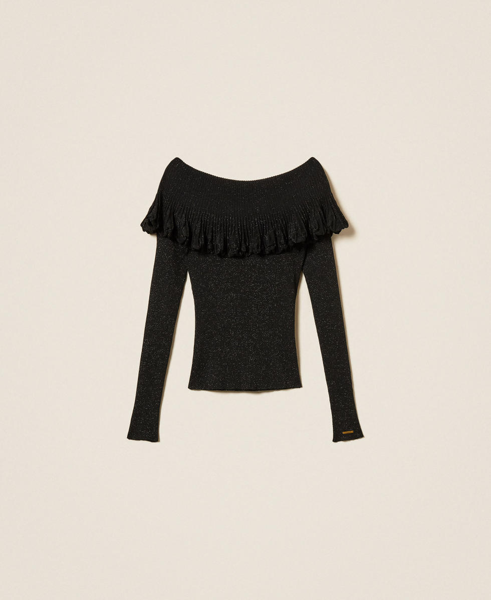 Off-shoulder jumper with ruffles