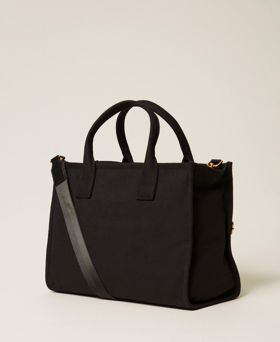Bolso shopper de lona con logotipo Negro Mujer 261TB7291_00006_03