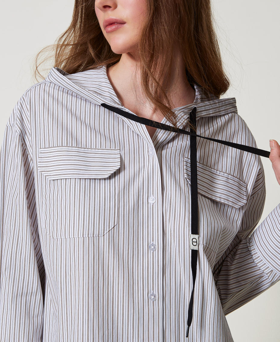 Camicia in popeline a righe con cappuccio Stripes Optical White / Beige "Rope" Donna 251TE2081_12324_05