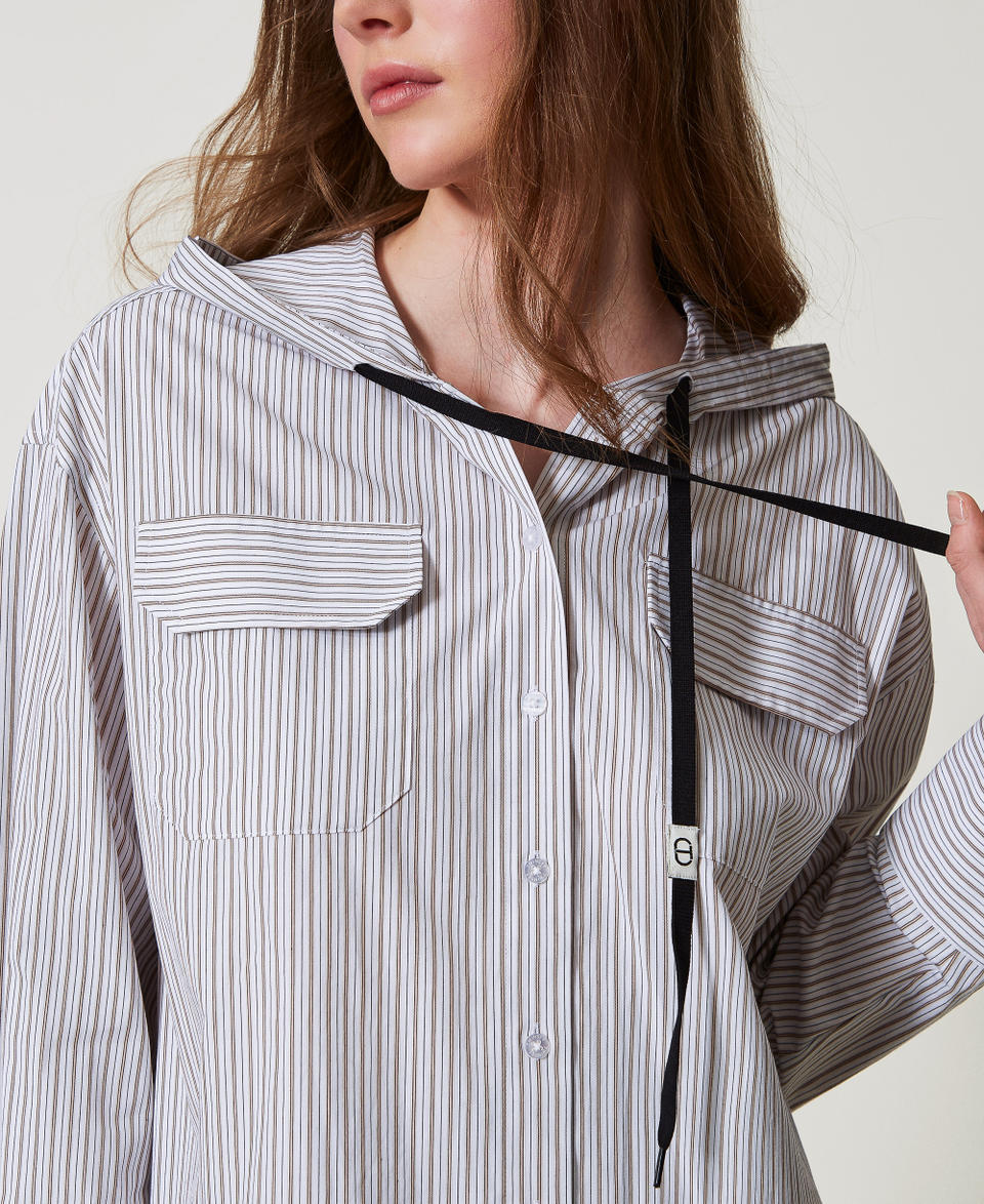 Camicia in popeline a righe con cappuccio Stripes Optical White / Beige "Rope" Donna 251TE2081_12324_05