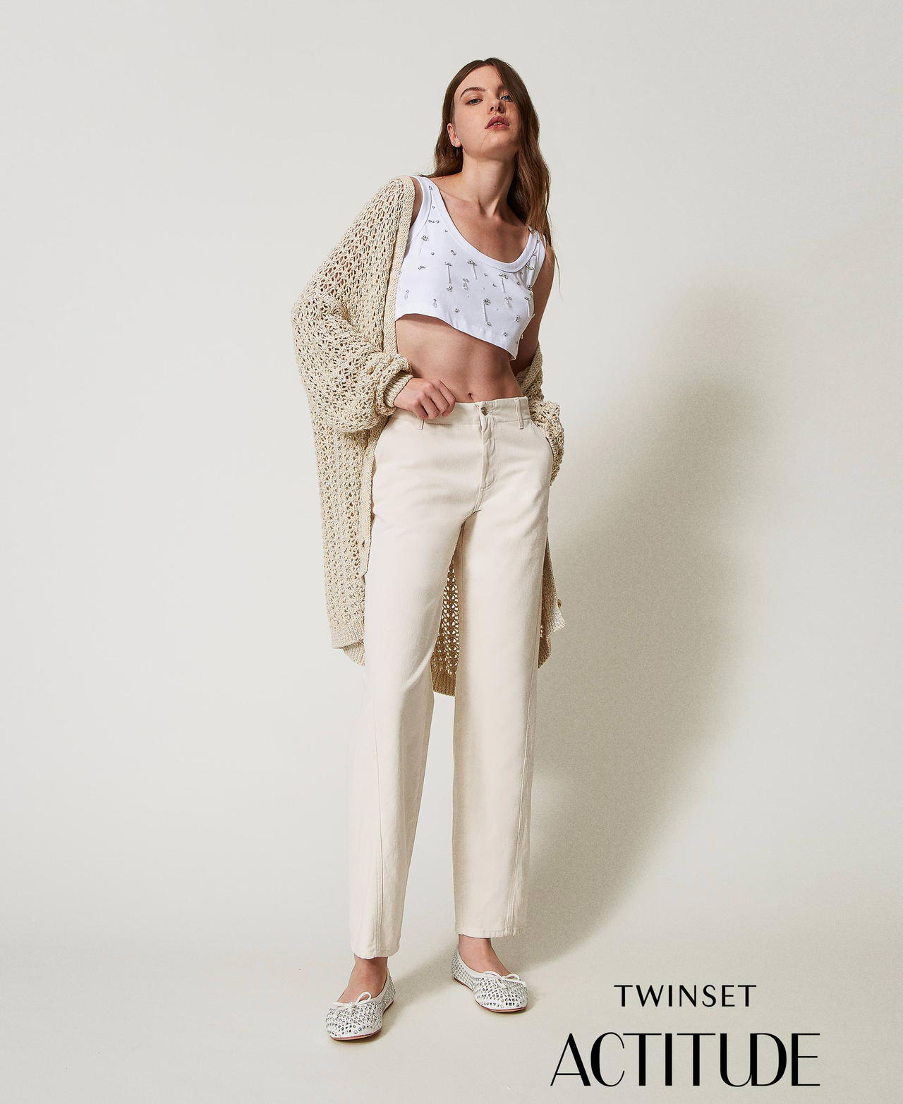 Pantaloni in bull con cotone organico Beige "Angorra" Donna 251AP2361_12114_PA