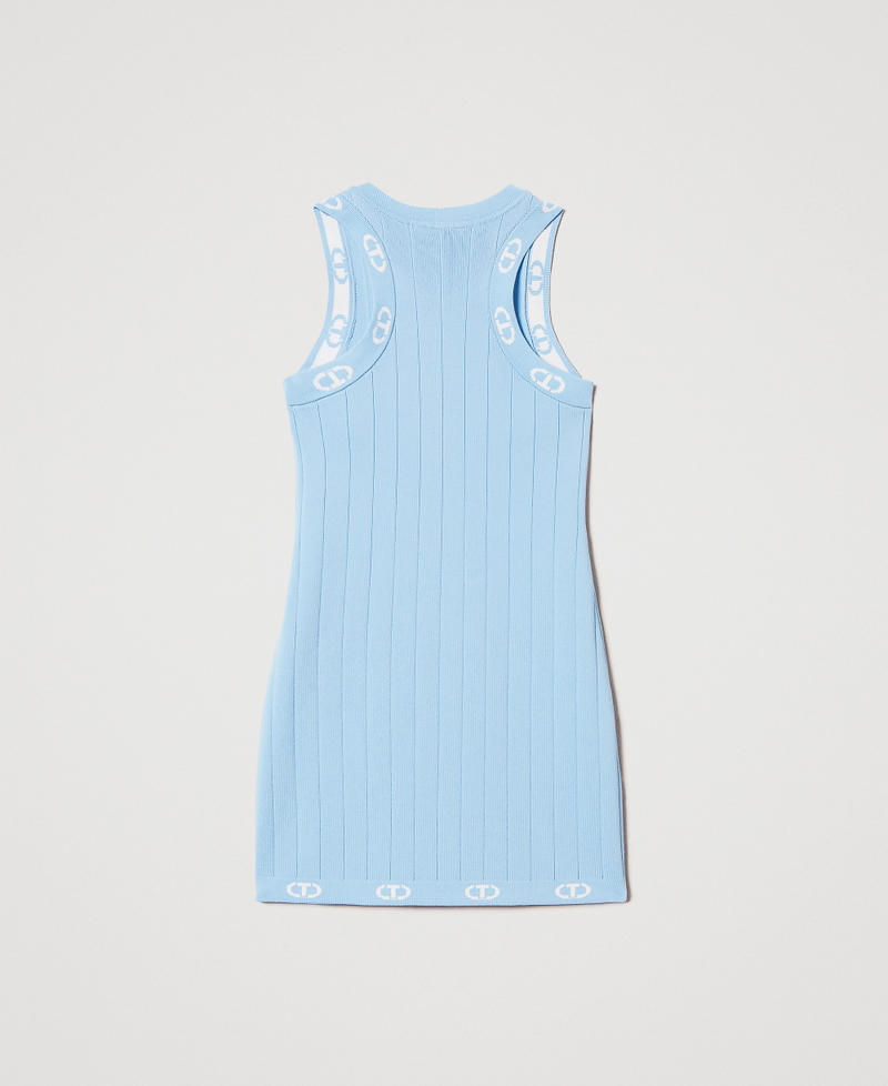 Abito in maglia fitted con Oval T Bicolor Paper Blue / Ice Bambina 251GJ3QW5_12297_S1