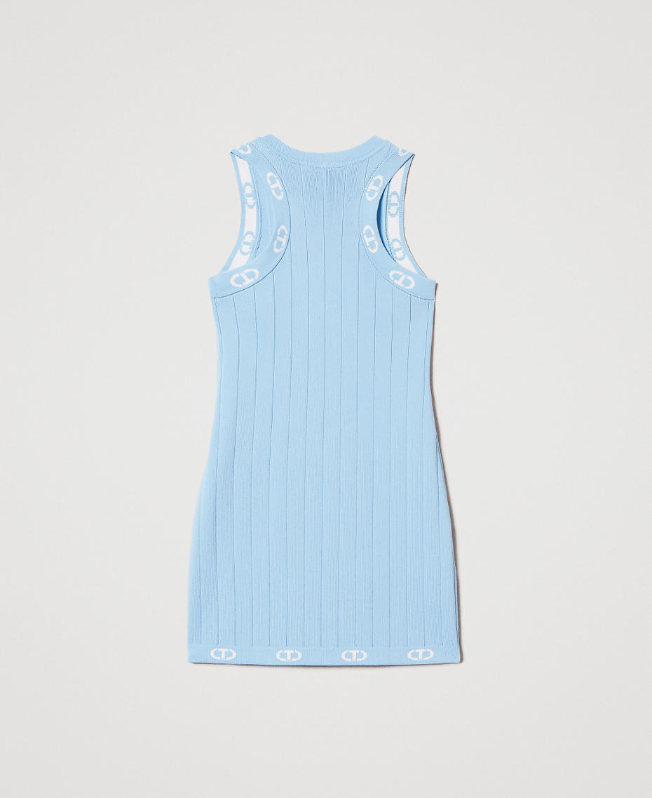 Abito in maglia fitted con Oval T Bicolor Paper Blue / Ice Bambina 251GJ3QW5_12297_S1
