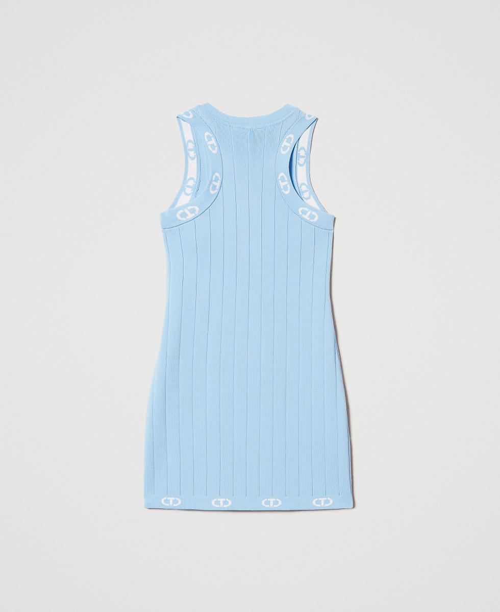 Fitted  knit dress with Oval T Two-tone Paper Blue/Ice Girl 251GJ3QW5_12297_S1