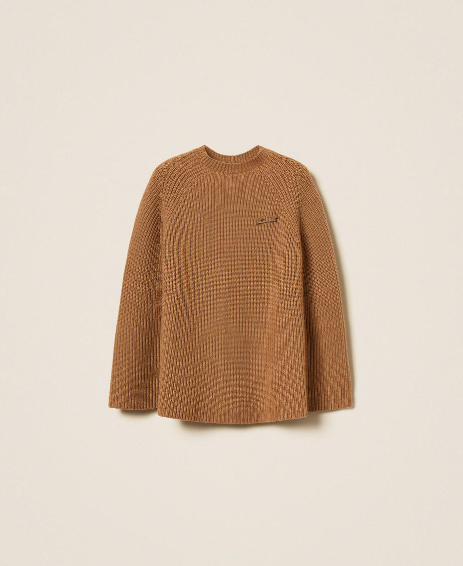 Wool blend cape jumper Alpaca Brown Woman 252TT3421_12538_S0