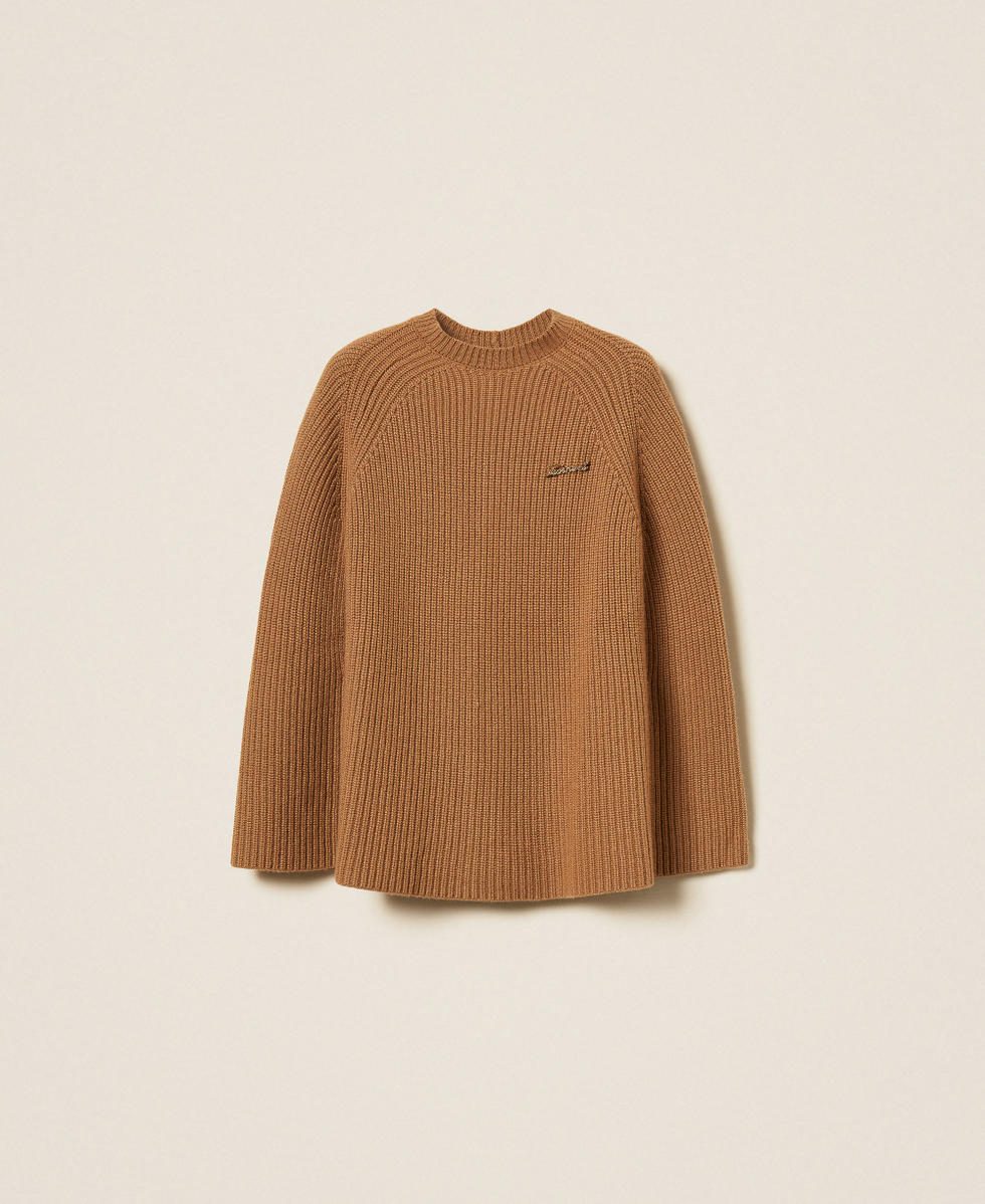 Pull cape en laine m&eacute;lang&eacute;e Marron &laquo;&nbsp;Alpaga&nbsp;&raquo; Femme 252TT3421_12538_S0