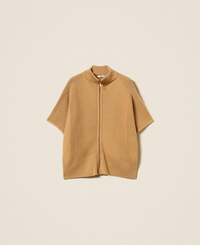 Poncho en maille avec fermeture éclair Chameau Femme 252LI4BAA_00044_S0