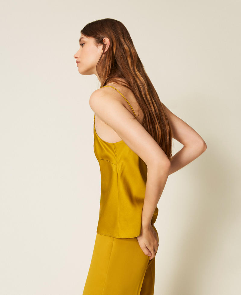 Satin and lace top Mustard Yellow Woman 252TP2391_12607_02