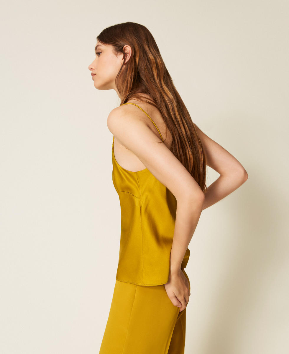 Top en satin et dentelle Jaune &laquo;&nbsp;Moutarde&nbsp;&raquo; Femme 252TP2391_12607_02