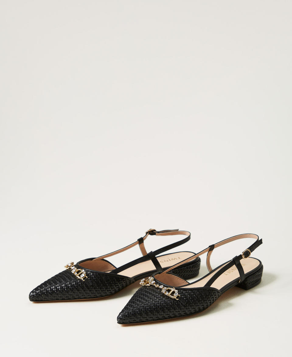 Slingback ballet flats with Oval T Black Woman 251TGT052_00006_02