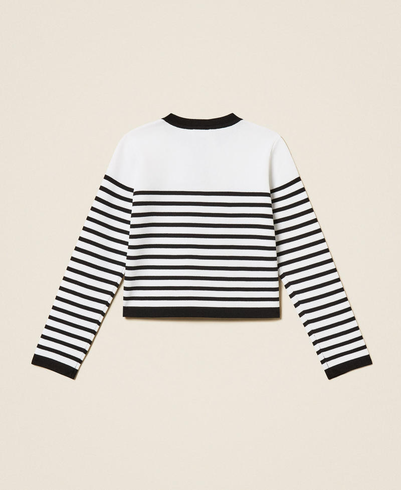 Cardigan-Pullover mit Streifen Streifen zweifarbig Schwarz / Off White M&auml;dchen 261GJ3060_11008_S1