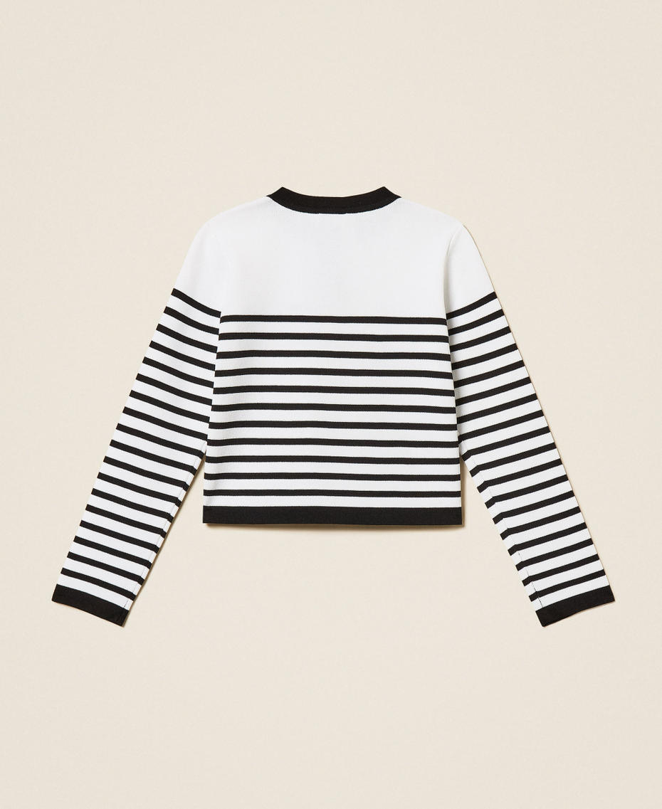 Cardigan-Pullover mit Streifen Streifen zweifarbig Schwarz / Off White M&auml;dchen 261GJ3060_11008_S1