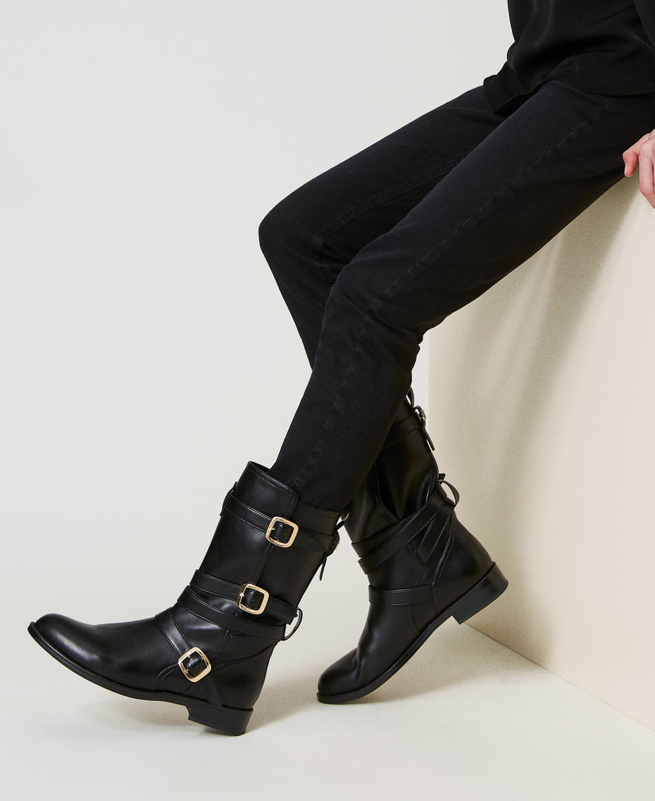 Biker boots with straps Black Woman 242TGT072_00006_S0