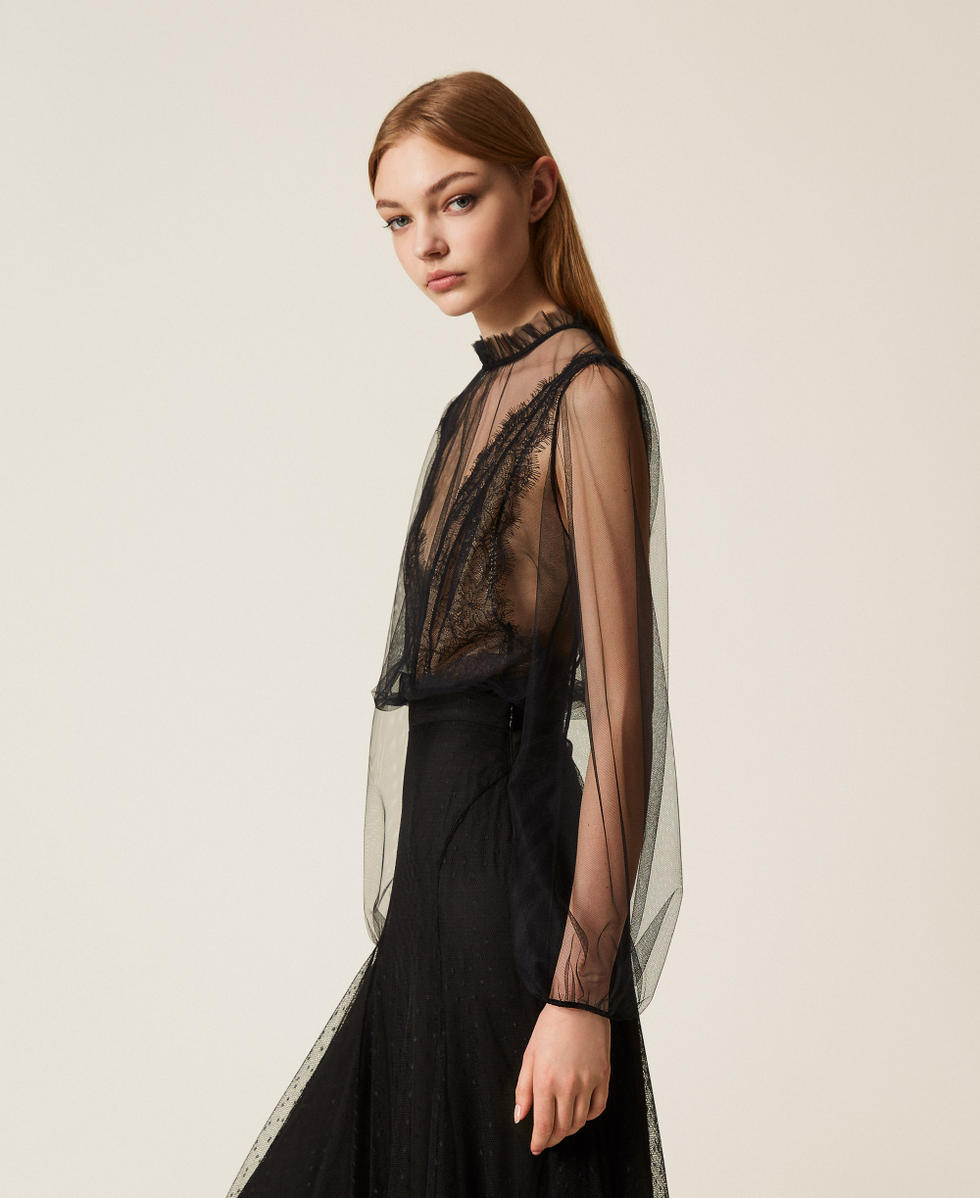 Tulle and lace bodysuit Black Woman 252LL6FXX_00006_02