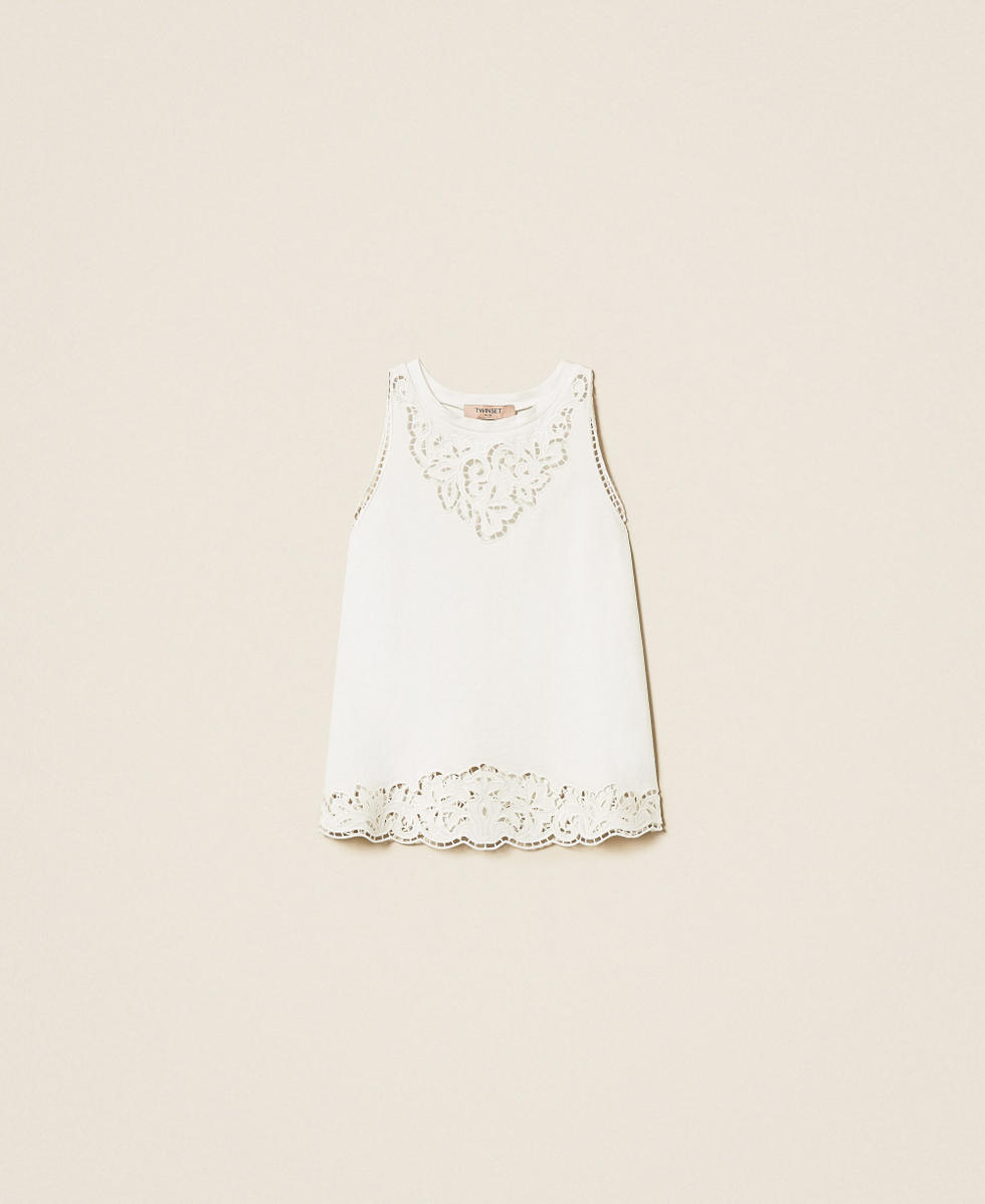 Top avec broderie incrust&eacute;e Blanc Femme 261TP2441_00001_S0