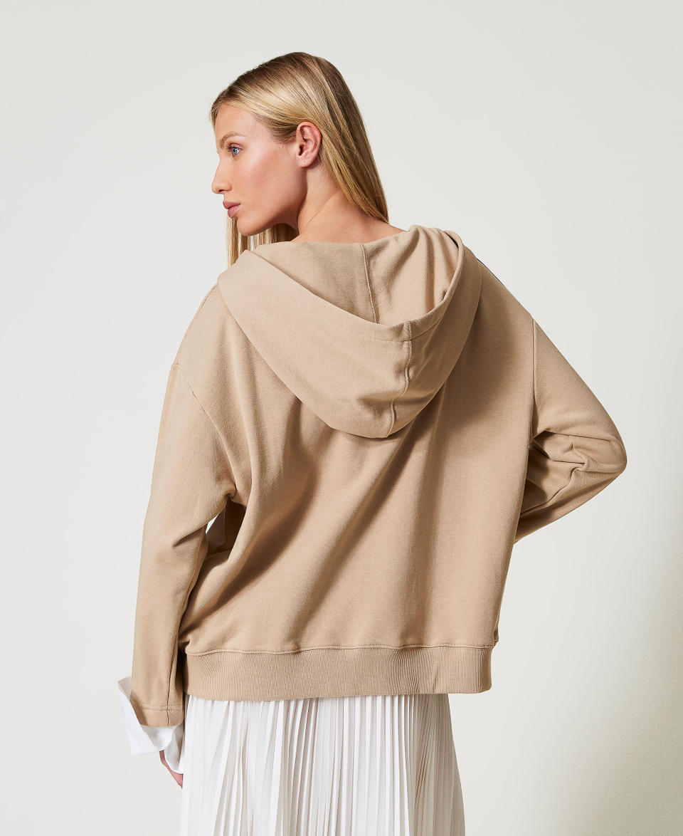 Sweatshirt with poplin cuffs and Oval T chain Rope Beige Woman 251TE2070_12145_03