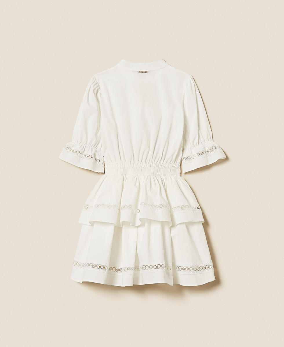 Robe courte en popeline avec dentelle Off White Fille 261GJ2042_00526_S1