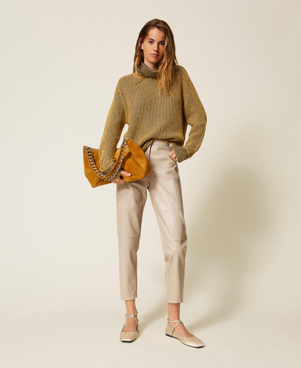 Pantalon motard effet cuir Gris &laquo;&nbsp;Craie&nbsp;&raquo; Femme 252AP2061_12169_T0