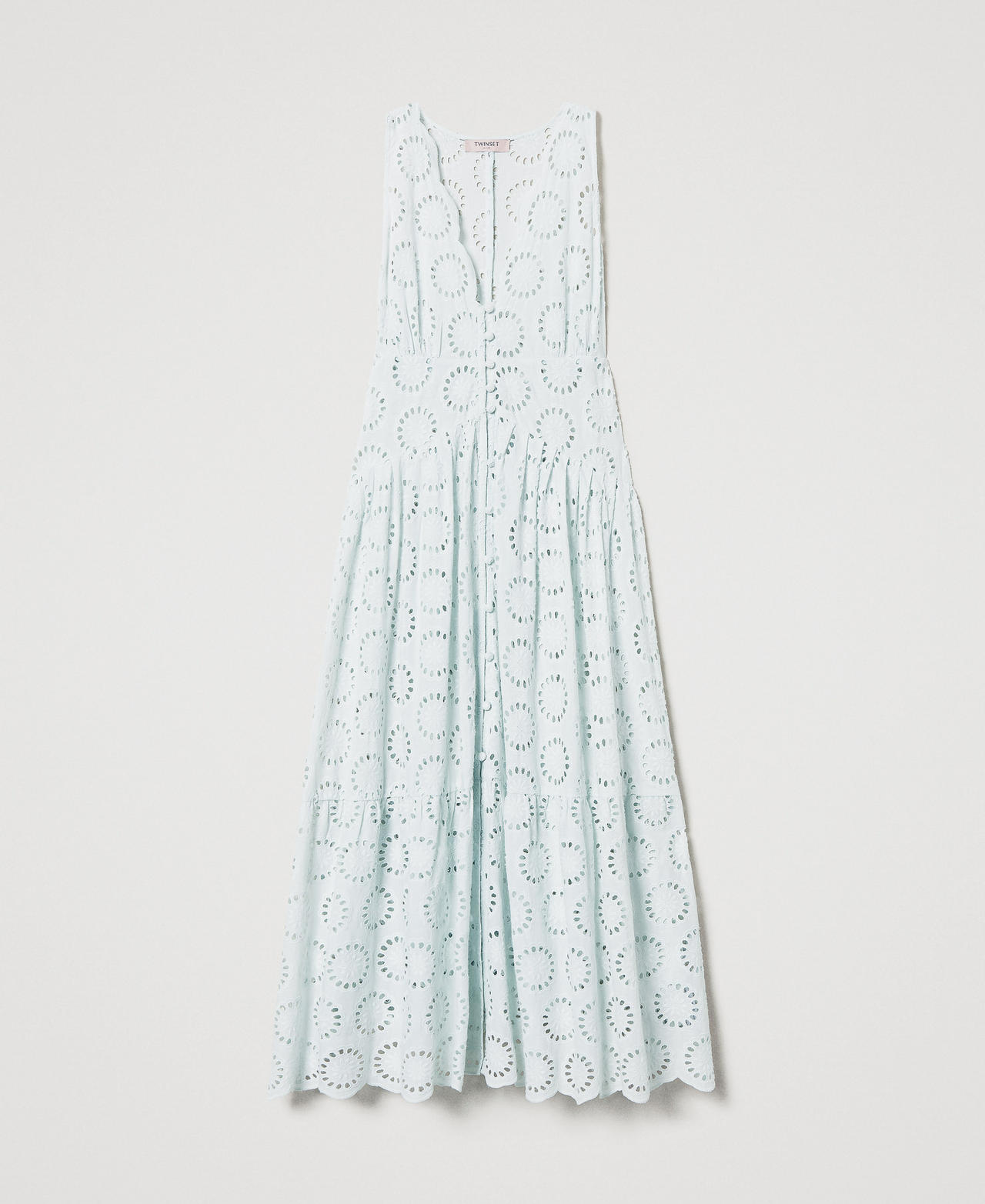 Long dress in broderie anglaise Water Green Woman 251TT2360_12371_0S