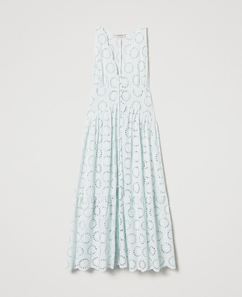 Long dress in broderie anglaise Water Green Woman 251TT2360_12371_S0