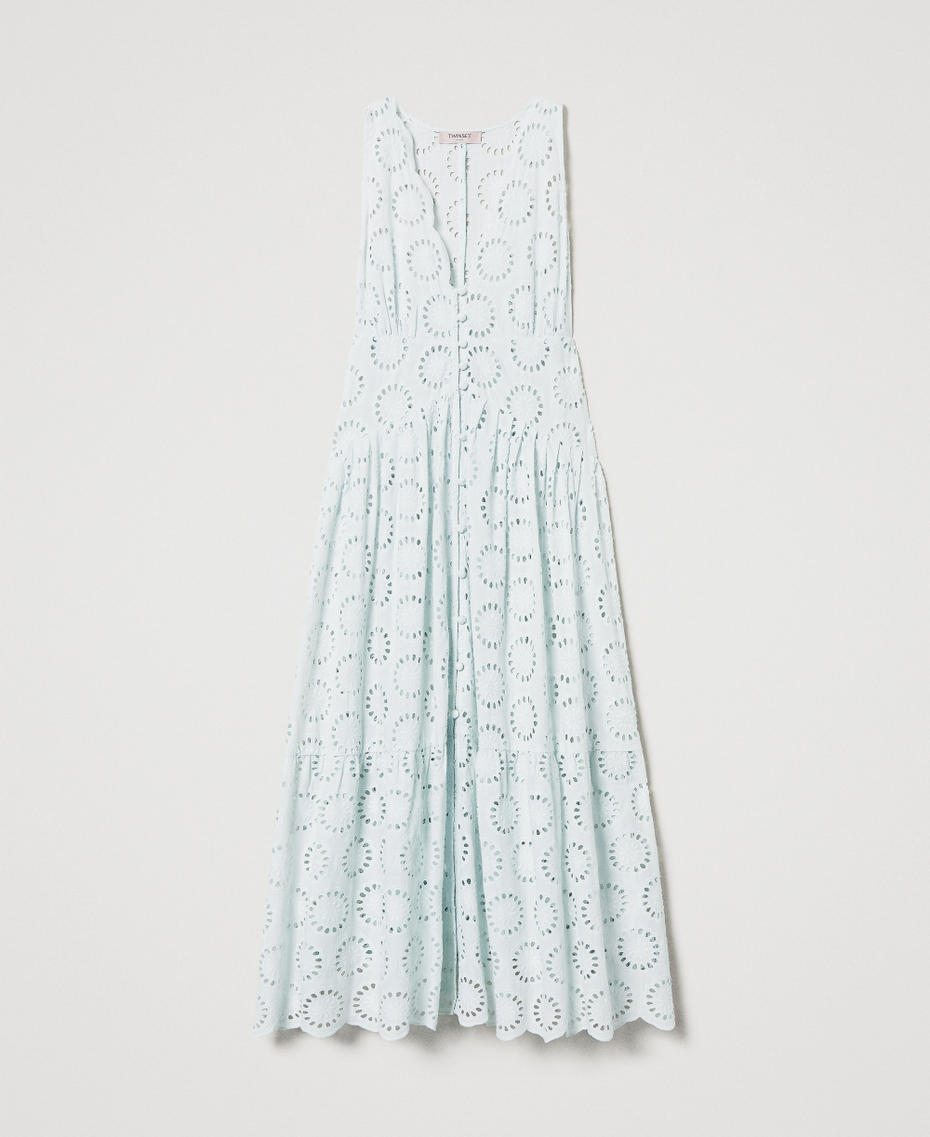 Long dress in broderie anglaise Water Green Woman 251TT2360_12371_S0