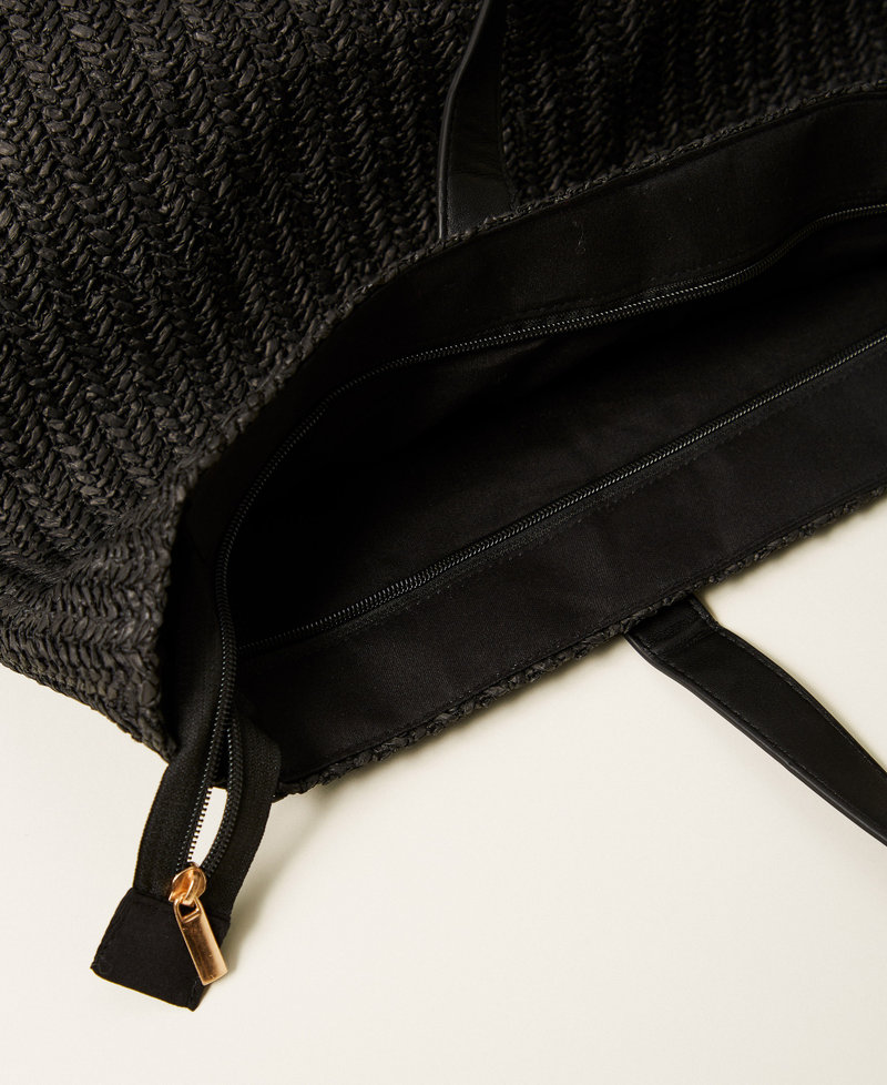 Cabas en raphia avec franges Noir Femme 261LB7BBB_00006_04