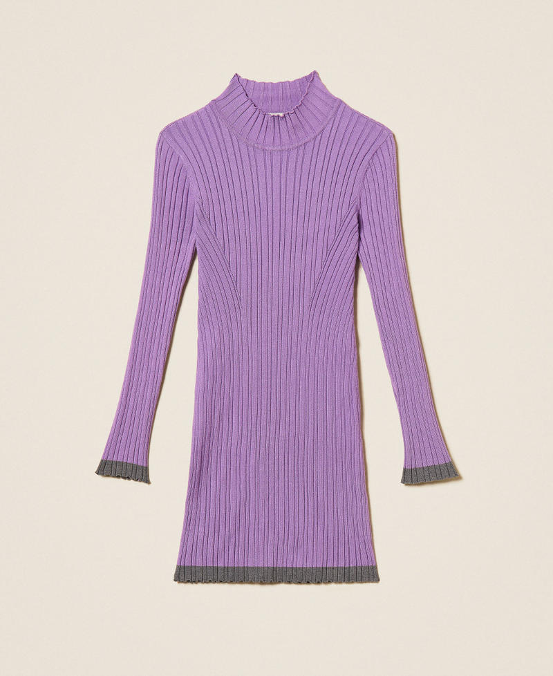 Kurzes Kleid in Rippenstrick Zweifarbig "Hyazinthen-Violett" / Meliertes Dunkelgrau M&auml;dchen 262GJ3013_13791_S0