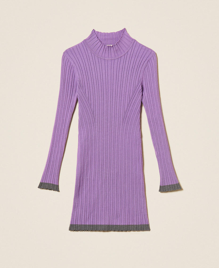 Kurzes Kleid in Rippenstrick Zweifarbig "Hyazinthen-Violett" / Meliertes Dunkelgrau M&auml;dchen 262GJ3013_13791_S0