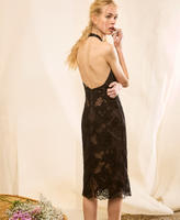 Robe longue en filet avec broderie Noir Femme 261TQ2012_00006_PC